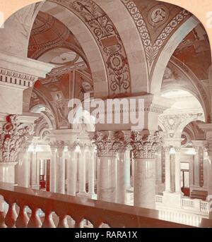 Un poème en colonnes de marbre et de fresques aux murs, Bibliothèque du Congrès, Washington, DC, Etats-Unis, USA, Amérique, Vintage repensé Banque D'Images