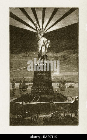 Statue de la liberté dans la nuit, 1878 Gravure victorienne Banque D'Images