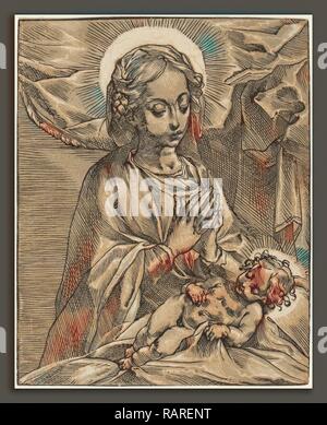 Andrea Andreani après Francesco Vanni (italien, 1558-1559 - 1629), Vierge et l'enfant, 1591-93, chiaroscuro woodcut repensé Banque D'Images