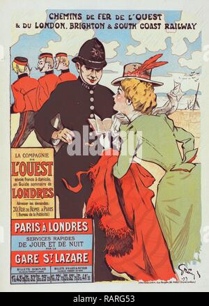 Affiche pour la Cie de l'Ouest, Paris-Londres, Paris - Londres. Les trains venant de Paris à Londres pour la compagnie le chemin repensé Banque D'Images