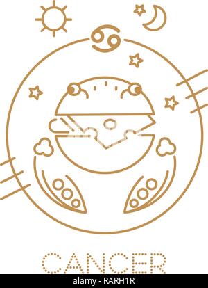 Zodiaque Cancer signe du vecteur, logo, illustration ou de tatouage. Horoscope des aliments pour les enfants. Illustration de Vecteur