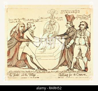 Les Tories et les Whigs tirant d'une couronne, Londres, 1789, George, Prince de Galles, assis sur un trône dans le repensé Banque D'Images