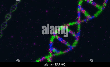 Les molécules de DNA helix abstract 3D illustration. La biotechnologie, la génétique et la science concept. Arrière-plan de la nouvelle technologie. Banque D'Images