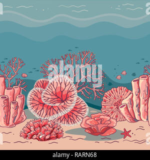 Les plantes de la mer de corail et l'aquarium de vector set. Silhouette de corail Nature illustration. Banque D'Images