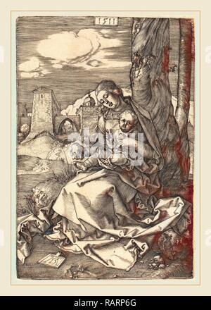 Albrecht Dürer (allemand, 1471-1528), la Vierge et l'enfant avec la poire, 1511, gravure. Repensé par Gibon. Classic repensé Banque D'Images