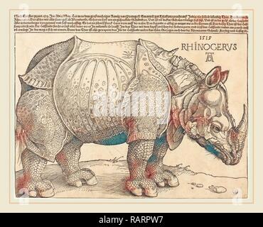 Albrecht Dürer (allemand, 1471-1528), le Rhinocéros, 1515, gravure sur bois. Repensé par Gibon. L'art classique avec un style moderne repensé Banque D'Images