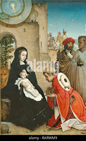 Juan de Flandes (Hispano-Flemish, actif 1496-1519), l'Adoration des Mages, ch. 1508-1519, huile sur panneau repensé Banque D'Images