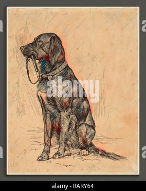 Arthur B. Davies, le chien d'Aldrich, américain, 1862 - 1928, fin des années 1880, plume et encre noir sur blanc touché avec buff repensé Banque D'Images