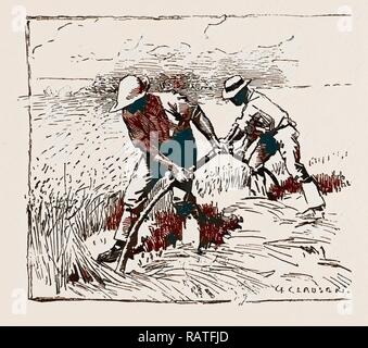 Les illustrations DU CATALOGUE DE L'INSTITUT ROYAL DES PEINTRES DANS DES COULEURS DE L'EAU, 1886 : tondeuses à gazon, par George Clausen repensé Banque D'Images