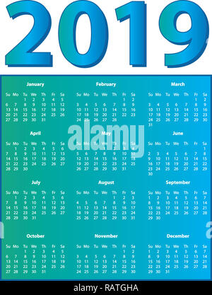 2019 Calendrier en couleur pleine page Banque D'Images