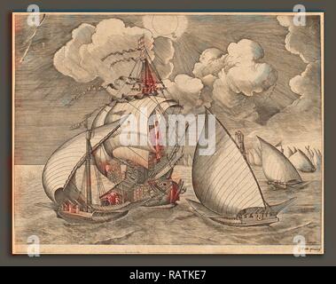Frans Huys après Pieter Bruegel l'ancien (Flamand, 1522 - 1562), d'une flotte de galères escorté par une Caravelle, 1565 repensé Banque D'Images