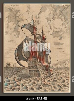 Frans Huys après Pieter Bruegel l'ancien (Flamand, 1522 - 1562), Four-Master armés voile vers un port, 1565 repensé Banque D'Images