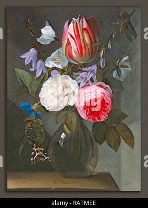 Jan Philips van Thielen, roses et d'une tulipe dans un vase de verre, Flamand, 1618 - 1667, ch. 1650-1660, huile sur panneau repensé Banque D'Images