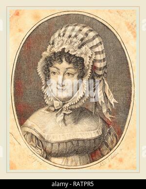 Augustin de Saint-Aubin, français (1736-1807), chef d'une femme portant un bonnet à rayures, la gravure. Repensé Banque D'Images