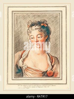 Louis-Marin Bonnet après François Boucher, français (1736-1793), buste d'une jeune femme à la recherche vers le bas, 1773 ou plus tard repensé Banque D'Images