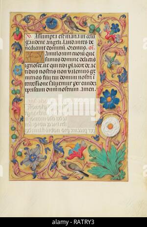 La page de texte décoré, Inconnu, Bruges, Belgique, Europe, environ 1510 - 1520 couleurs, Tempera, or et encre sur parchemin repensé Banque D'Images