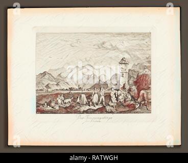 Ludwig Richter (Allemand, 1803 - 1884), Das Tännengebirge Tännengebirge La bei Salzburg (près de Salzbourg), 1830, gravure repensé Banque D'Images