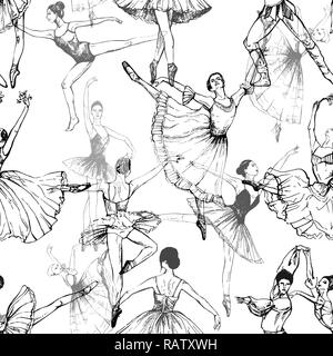 Motif de la main transparente style croquis résumé danseurs de ballet isolé sur fond blanc. Vector illustration. Illustration de Vecteur