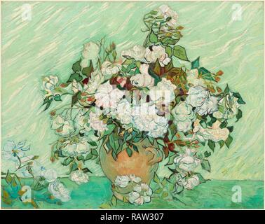 Vincent van Gogh, le néerlandais (1853-1890), Roses, 1890, huile sur toile. Repensé par Gibon. L'art classique avec une touche moderne repensé Banque D'Images