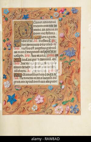 La page de texte décoré, Inconnu, Bruges, Belgique, Europe, environ 1510 - 1520 couleurs, Tempera, or et encre sur parchemin repensé Banque D'Images