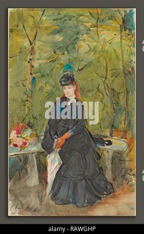 Berthe Morisot (Français, 1841 - 1895), la soeur de l'artiste Edma assis dans un parc, 1864, aquarelle. Repensé Banque D'Images