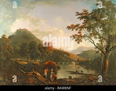 Dinas Bran de Llangollen Voir au Pays de Galles un proche avec son Dinad Wynnstay dans la Distance, Richard Wilson, 1714- repensé Banque D'Images