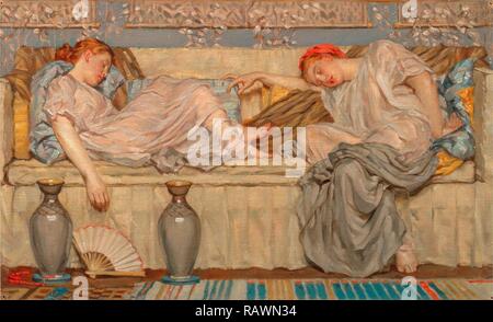 Perles (étude) Deux femmes sur un canapé, 1875, Albert Joseph Moore, 1841-1893, British. Repensé par Gibon. L'art classique repensé Banque D'Images