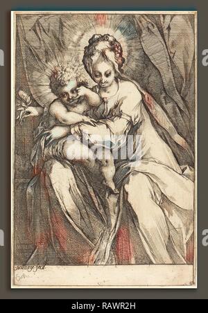 Jacques Bellange (français), ch. 1575 - 1616) est mort, la Vierge et l'enfant d'une Rose, c. 1616-1617, la gravure. Repensé Banque D'Images