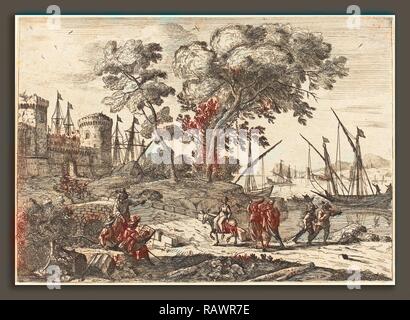 Claude Lorrain (Français, 1604-1605 - 1682), la scène avec un artiste (le dessinateur), ch. 1638-1641, la gravure repensé Banque D'Images