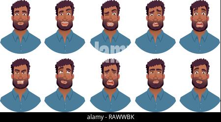 Portrait de l'homme afro. Vector illustration set Illustration de Vecteur