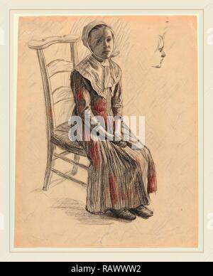 Swiss 19e siècle, assis en costume de fille de paysans, xixe siècle, crayon noir. Repensé par Gibon. L'art classique avec repensé Banque D'Images