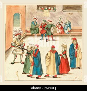 16ème siècle allemand, la mascarade, ch. 1515, plume et encre brune avec l'aquarelle sur papier vergé. Repensé Banque D'Images