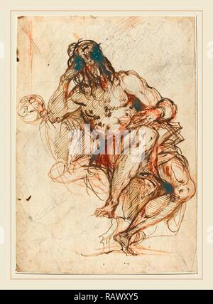 Alessandro Maganza, italien (1556-1640), Saint Jérôme, plume et encre brune avec stylo reed plus de craie rouge sur papier vergé repensé Banque D'Images