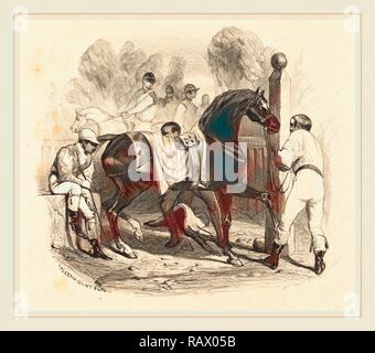 Célestin Nanteuil, français (1813-1873), Cheval avant la course, lithographie. Repensé par Gibon. L'art classique avec un repensé Banque D'Images