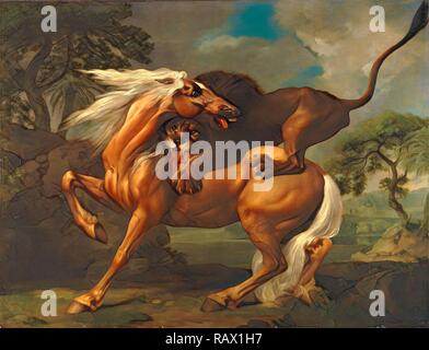 Un Lion attaquant un cheval Cheval attaqué par un Lion Lion dévorant un cheval Lion attaquant un cheval, George Stubbs, 1724- repensé Banque D'Images