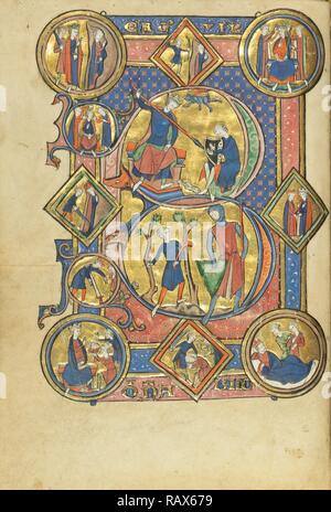 B Initial : David jouant de la harpe et David et Goliath, Inconnu, Paris, France, Europe, environ 1250 - 1260, Tempera repensé Banque D'Images