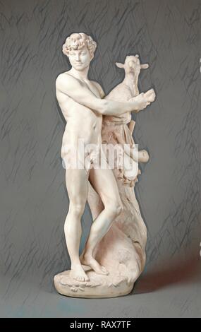 Faun tenant une chèvre, pas de bouilloire, Français, France, Europe, 1800, avant 1865, le marbre, l'objet : H : 84.1 cm (H : 33 1/8 repensé Banque D'Images