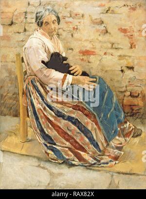 Une vieille femme avec chat, Max Liebermann, Allemand, 1847 - 1935, 1878, huile sur toile, sans cadre : 96 x 74 cm (37 13/16 x 29 repensé Banque D'Images