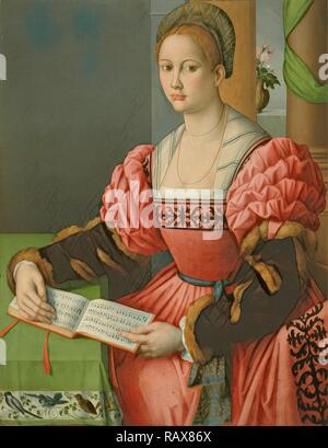 Portrait d'une femme avec un livre de musique, (Francesco Ubertini Bacchiacca), Italien (1494), Florence, 1557 - à propos de repensé Banque D'Images