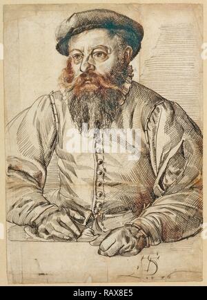 Portrait d'un homme barbu, Tobias Stimmer, Suisse, 1539 - 1584, 1576, plume et encre noire et brune sur craie noire, 29 repensé Banque D'Images