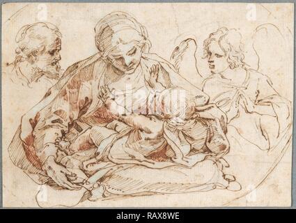 Sainte Famille avec un ange, Guido Reni, italien, 1575 - 1642, mi - fin des 1590s, plume et encre brune, 14,1 x 20 cm (5 9/ repensé Banque D'Images