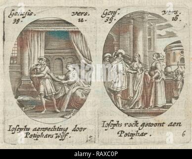 Joseph et la femme de Potiphar, la femme de Potiphar accusé Joseph, Hans Janssen, 1615 - 1651. Repensé par Gibon. Classic repensé Banque D'Images