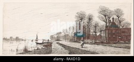 Maisons sur l'Amstel, Elias Stark, 1887. Repensé par Gibon. L'art classique avec une touche moderne repensé Banque D'Images