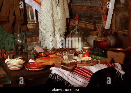 Table rustique de fête. Maslenitsa Banque D'Images