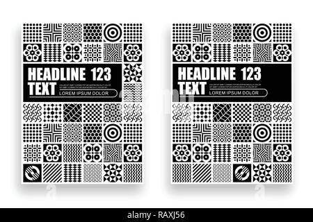 Deux options de black and white abstract pattern templates. Maquette du vecteur, magazine page avant. Illustration de Vecteur