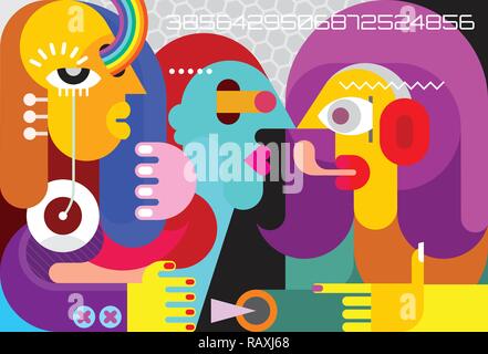 Portrait d'art moderne de trois personnes. Abstract Vector illustration. Illustration de Vecteur