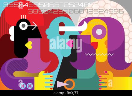 Fine art abstrait moderne portrait de trois belles femmes Illustration de Vecteur