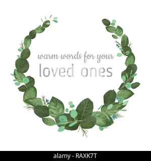 Peint à la main à l'aquarelle avec couronne de roses et d'eucalyptus vert feuilles et branches, waxflower.Pour les cartes, faire-part de mariage, des affiches, réservez la date. S Illustration de Vecteur