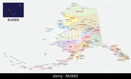 Carte politique et administrative de l'alaska avec drapeau Illustration de Vecteur