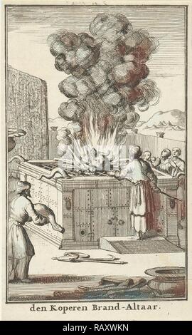 Sacrifices prêtre bull sur l'autel du sacrifice, imprimer bouilloire : Jan Luyken, Willem Goeree, 1683. Repensé Banque D'Images